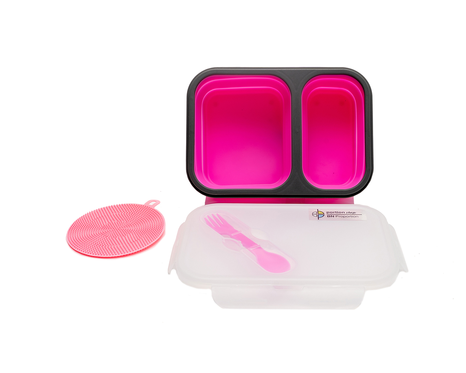 Your Zone BTS Plastic Bento Box with 4 Compartments, 1 Fork, 1 Spoon, 1  Dressing Container, Pink
