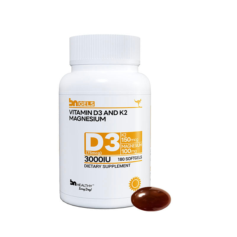 BN GELS-Vitamin D3 and K2 Magnesium 180 Softgels