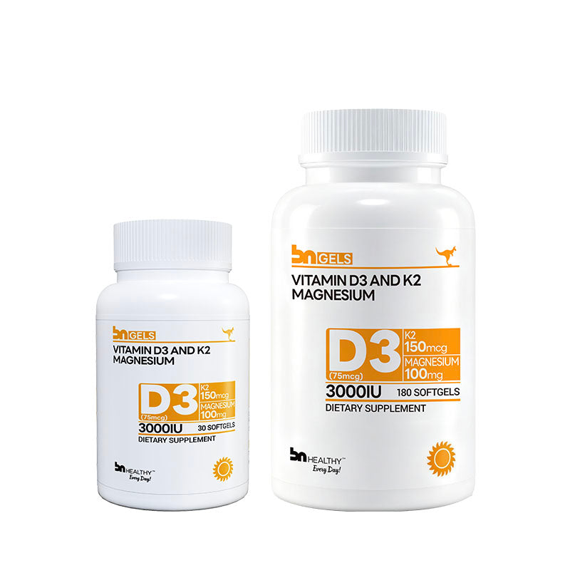 BN GELS-Vitamin D3 and K2 Magnesium 180 Softgels